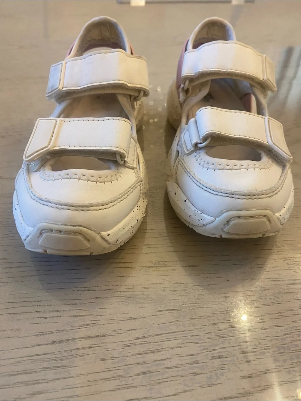 Zara White Kids Velcro Sandal Sneakers with Pink Trim